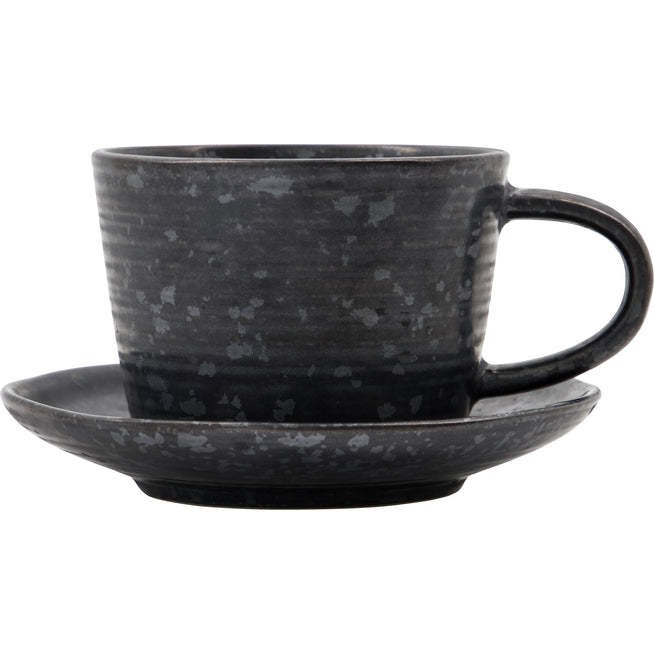 Photo of Peony Cup and Saucer Black/Brown Set of 4 Pieces