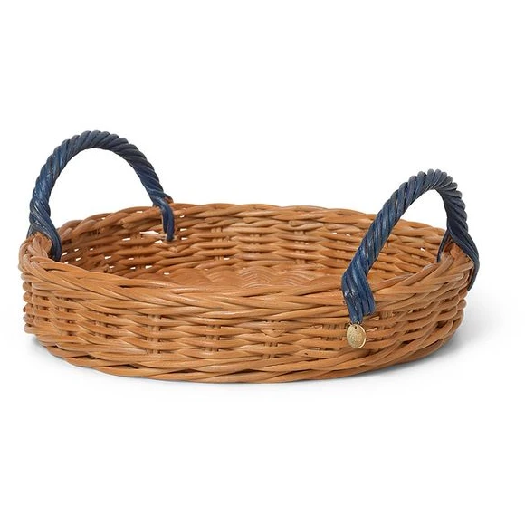 Photo of Blue Handle Tray - Kurv - Natural/blue - Ø30 X H11 Cm