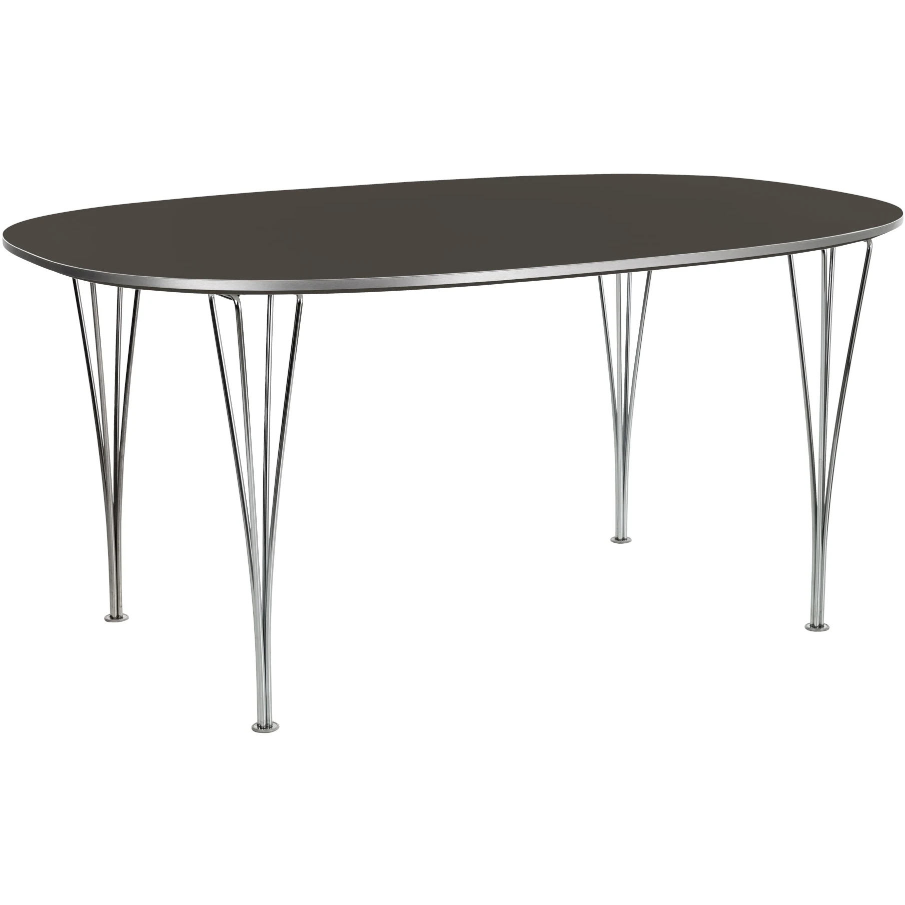 W616 Superellipse, 100x170 cm, laminate, grey, chrome, height 72 cm - dining table - Arne Jacobsen,bruno mathsson,piet hein - grey - metal/wood