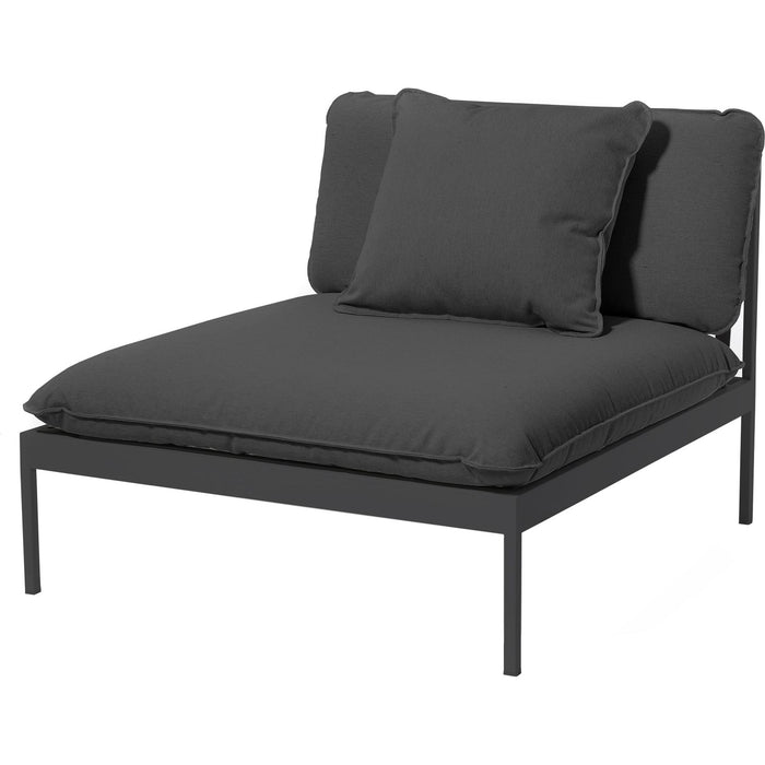 Photo of Bönan Lounge Chair, Dark Grey Aluminum Frame, Cushion Dark Grey Sunbrella Sling - Outdoor Armchairs - Studio Norrlandet - Metal/Textile/Foam