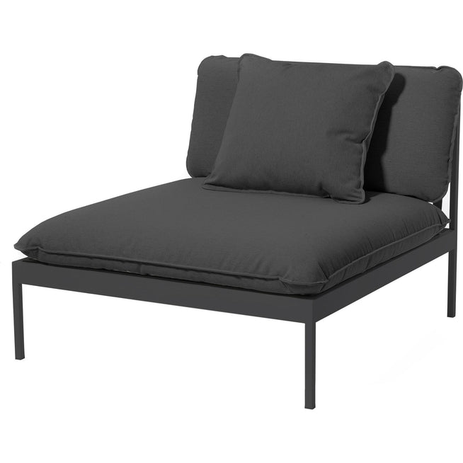 Photo of Bönan Lounge Chair, Dark Grey Aluminum Frame, Cushion Dark Grey Sunbrella Sling - Outdoor Armchairs - Studio Norrlandet - Metal/Textile/Foam