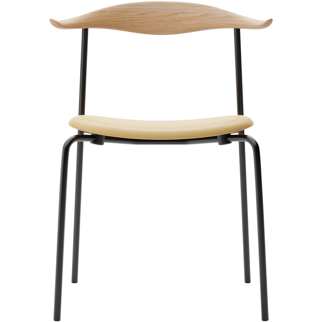 Photo of Carl Hansen - Ch88p - Black Steel, Oak, Oiled, Leather Group B Thor - 325 - Dining Chairs - Hans J. Wegner - Beige - Leather/Wood