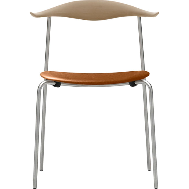 Photo of Carl Hansen - Ch88p - Upholstered seat, soaped oak, leather group B Thor - 307, stainless steel legs - dining chairs - Hans J. Wegner - brown - metal/wood