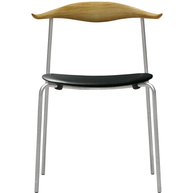 Photo of Carl Hansen - Ch88P - Upholstered seat, oiled oak, leather group A Loke - 7150, stainless steel legs - dining chairs - Hans J. Wegner - black - metal/wood