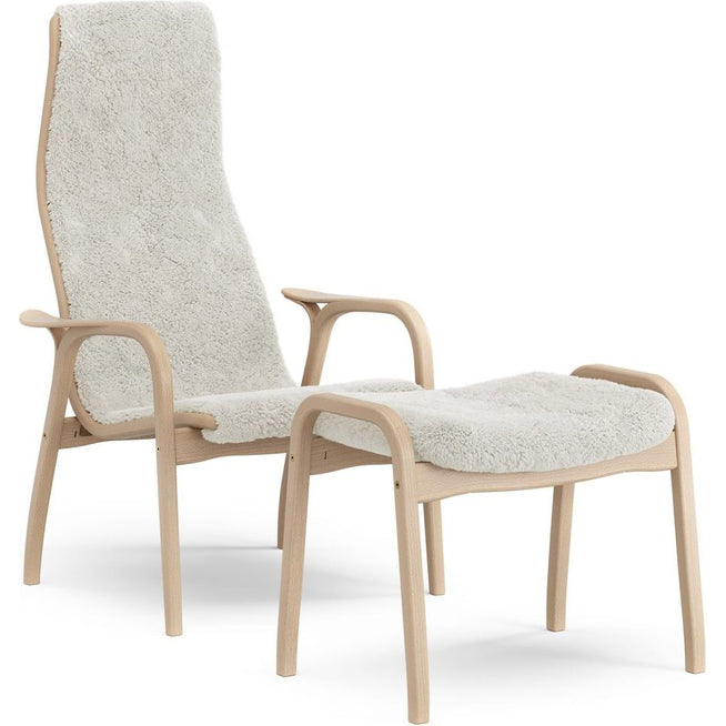 Photo of Lamino Armchair And Footstool Varnished Beech/sheepskin