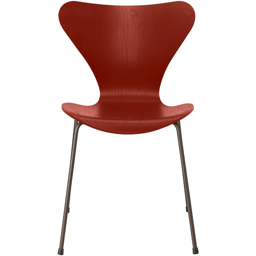 Photo of 3107 Seven, coloured box, Venetian Red, Underframe Brown Bronze - Dining chairs - Arne Jacobsen - Red - Metal/wood