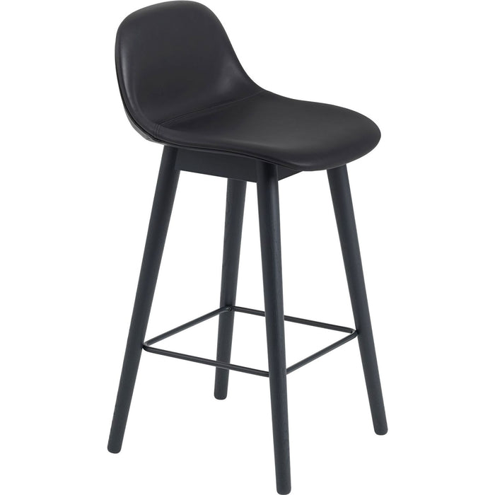 Photo of Fiber Bar Stool W.backrest - Wood Base - H:65cm - Silk Leather - Black/black - Wood/synthetic