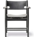 Thumbnail photo of Den Spanske Stol 3238 By Børge Mogensen  - Spisebordsstol - Oiled Smoked Oak / Black Saddle Leather - W64,5 X D48 X H84,5 X Sh46 Cm