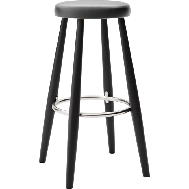 Photo of CH56 Bar Stool High - Leather | Black Lacquered Oak Stand