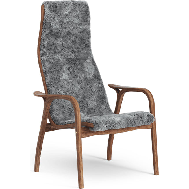 Photo of Lamino Armchair Sheepskin Scandinavian Grey, Lacquered Walnut