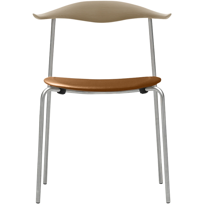 Photo of Carl Hansen - Ch88p - Upholstered seat, soaped oak, leather group B Thor - 307, stainless steel legs - dining chairs - Hans J. Wegner - brown - metal/wood