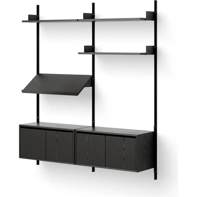 Photo of Living Shelf Cabinets Low W. Doors - Shelving System - Black Ash / Black - H190 X W163,5 X D35 Cm