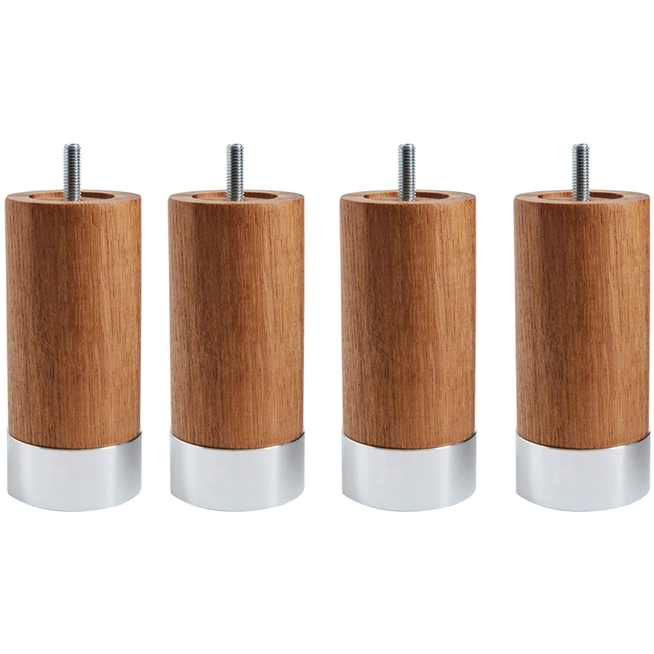 Photo of Cylinder Bed Legs Oak With Alu. Foot 17 cm - Bed legs - Wood-coloured