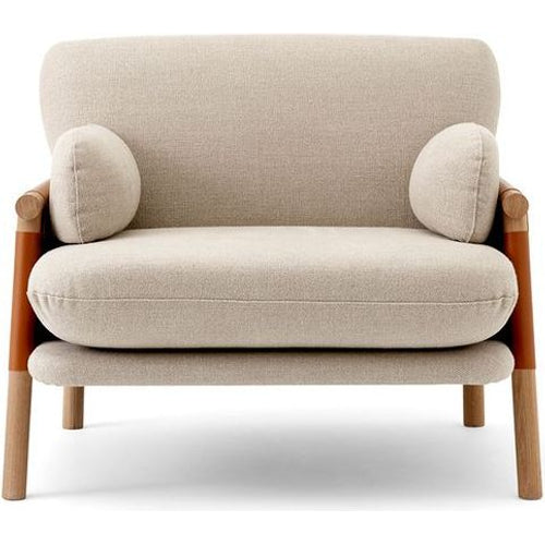 Photo of Savannah Lounge Chair 8801 - Grand Linen Natural / Omni 307 Cognac / Light Oiled Oak - W89 X D84 X H80 X Sh42 Cm