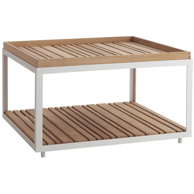 Photo of Level Coffee Table, White, Large, Table Top: Teak - Coffee Table Outdoor - Bykato - White - Metal/Wood
