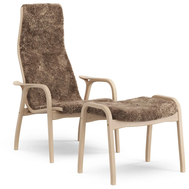 Photo of Lamino Armchair And Footstool Varnished Beech/sheepskin