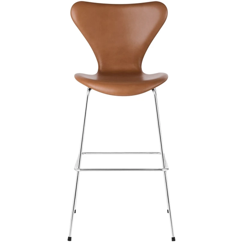 Photo of 3187 Sjuan - Full upholstery, Leather, Natural - Bar stools & Bar stools - Arne Jacobsen - Beige - Leather/metal/wood