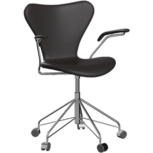 Photo of 3217 Sjuan - Full Upholstery, Leather, Soft Black Brown - Desk Chairs - Arne Jacobsen - Brown
