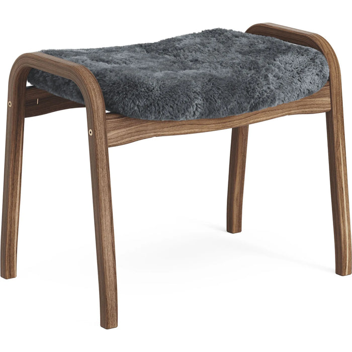 Photo of Lamino Footstool Sheepskin Charcoal - Natural Lacquered Walnut