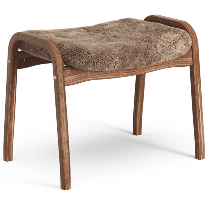 Photo of Lamino Footstool Sheepskin Sahara - Natural Lacquered Walnut