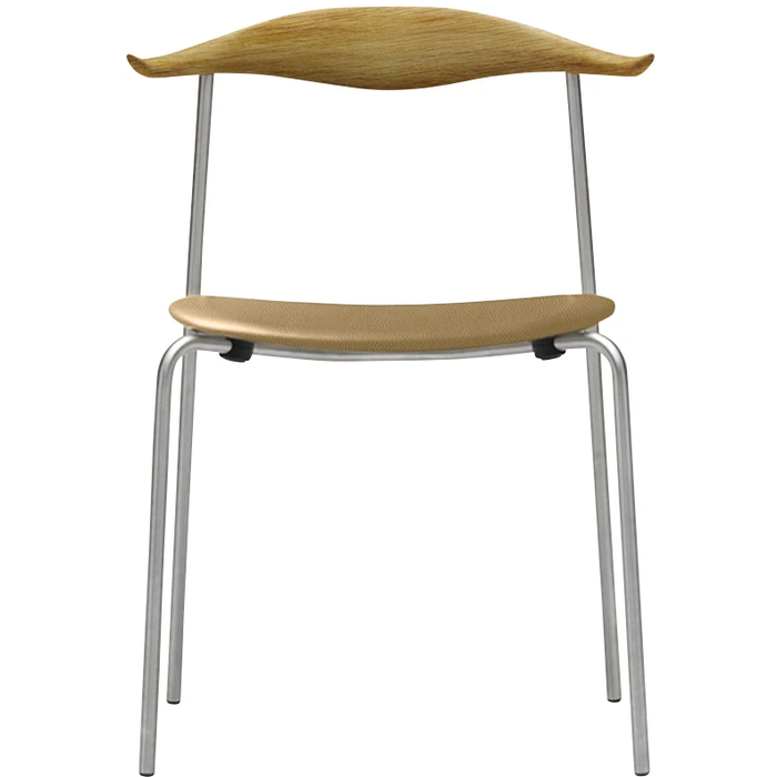 Photo of Carl Hansen - Ch88p - Upholstered seat, oiled oak, leather group B Thor - 325, stainless steel legs - dining chairs - Hans J. Wegner - Beige - metal/wood
