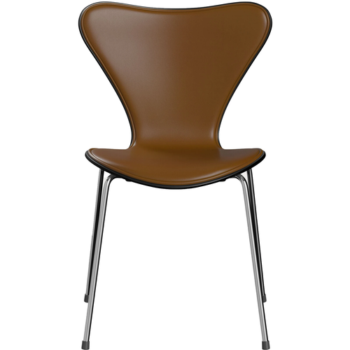 Photo of 3107 Sjuan - Front cover, Black, Leather, Soft Walnut - Dining chairs - Arne Jacobsen - Brown - Leather/metal/wood