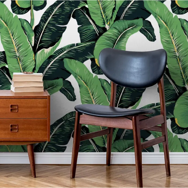 Green Banana Leaf Pattern Wallpaper Mural