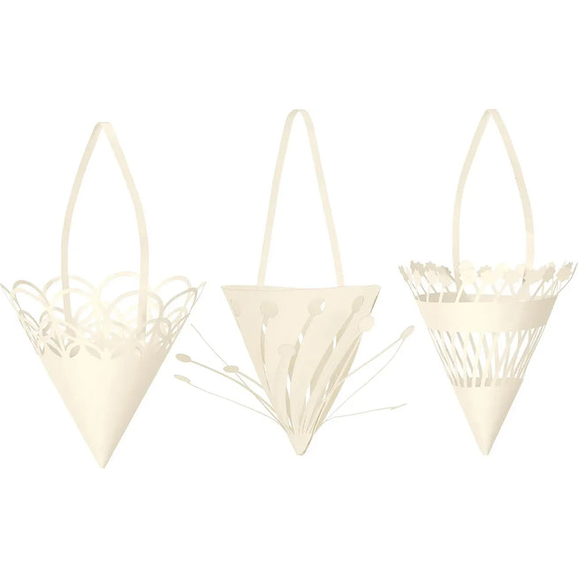 Photo of Christmas Paper Cones - Set Of 3 - Juletræspynt - White - W10 X H15 X D10 Cm