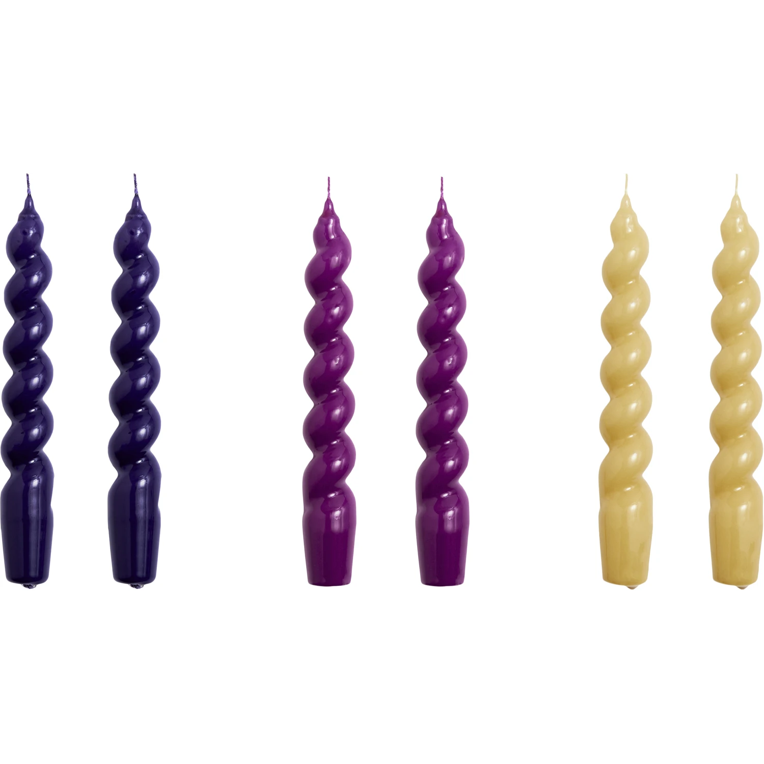 Candlespiral Set Of 6-purple, Fuch - H19 X W2 L2 Stearinljus