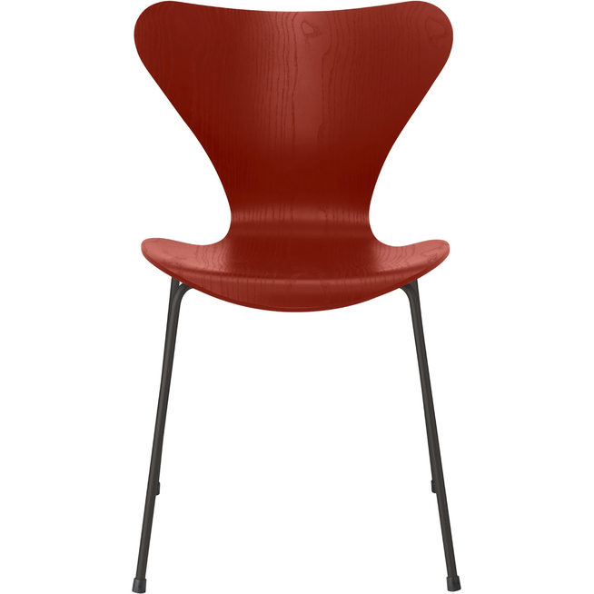 Photo of 3107 Seven, Coloured Ash, Venetian Red, Underframe Warm Graphite - Dining chairs - Arne Jacobsen - Red - Metal/wood