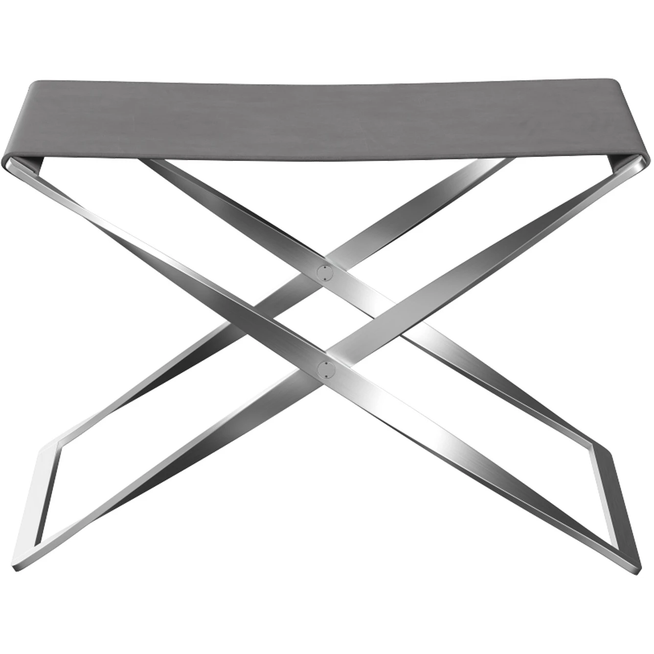 Photo of Pk91, Leather, Embrace Concrete Grey - Footstools - Poul Kjærholm - Grey - Metal