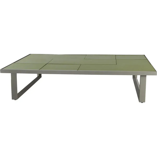 Photo of Glaze Sofabord - Rektangulær - Sofabord - Frame: Taupe, Aluminium / Tabletop: Green, Glazed Lava Stone - W120 X D70 X H24 Cm