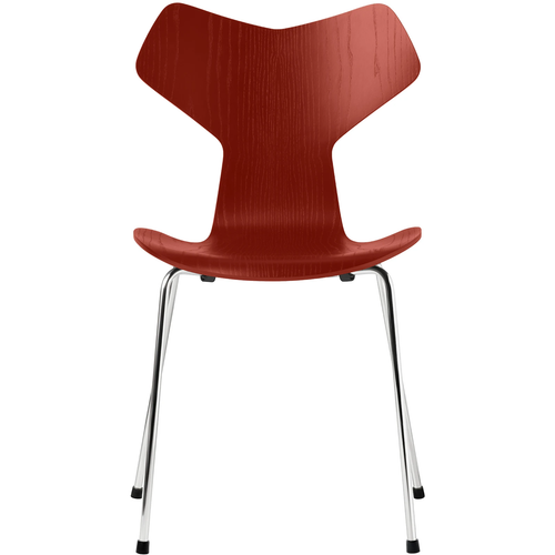 Photo of 3130 Grand Prix, Coloured Ash, Venetian Red, Underframe Chrome Plated Steel - Dining Chairs - Arne Jacobsen - Red - Metal/Wood