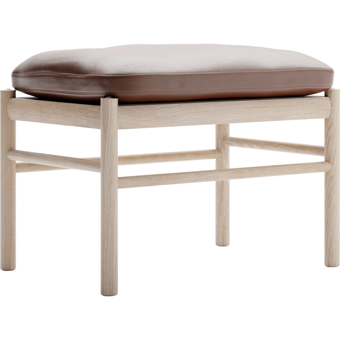 Photo of Carl Hansen - Ow149f - Colonial Footstool, White Oiled Oak, Leather Group C Sif - 92 - Footstools - Ole Wanscher - Brown - Leather/Wood