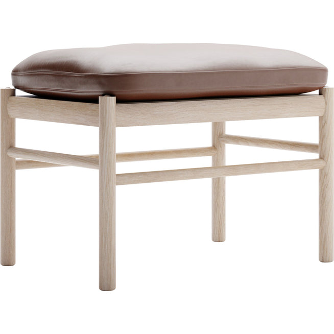 Photo of Carl Hansen - Ow149f - Colonial Footstool, White Oiled Oak, Leather Group C Sif - 92 - Footstools - Ole Wanscher - Brown - Leather/Wood