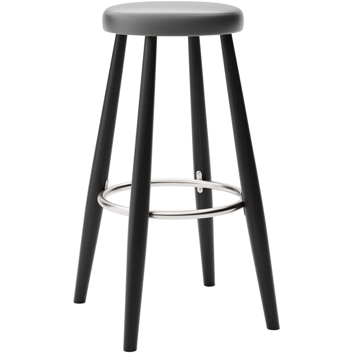 Carl Hansen - Ch56 High Stool, Black Lacquered Oak, Leather Group A Loke - 7150 - Bar stools & Bar stools - Hans J. Wegner - Black - Leather/metal/wood
