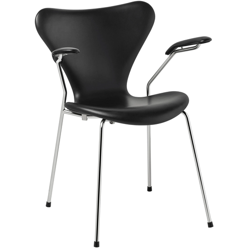 Photo of 3207 Sjuan - Fully upholstered, Leather, Grace Black - Dining chairs - Arne Jacobsen - Black - Metal/wood
