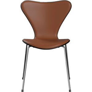 Photo of 3107 Sjuan - Front cover, Black, Leather, Soft Cognac - Dining chairs - Arne Jacobsen - Brown - Leather/metal/wood
