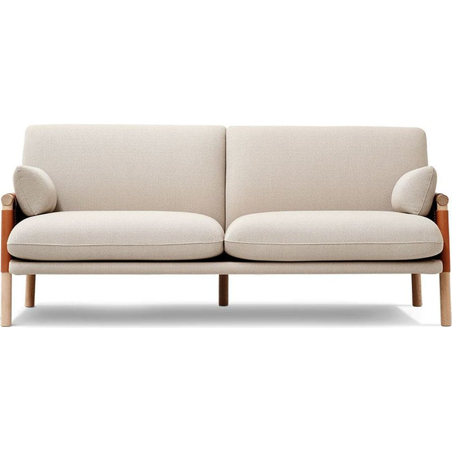 Photo of Savannah Sofa 8802 By Monica Förster - 2 Personers Sofa - Grand Linen Natural / Omni 307 Cognac / Light Oiled Oak - W180 X D84 X H80 X Sh42 Cm