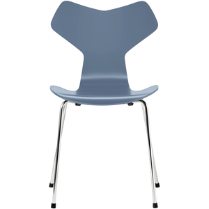 Photo of 3130 Grand Prix, Lacquered, Dusk Blue, Underframe Chrome Steel - Dining chairs - Arne Jacobsen - Blue - Metal/wood