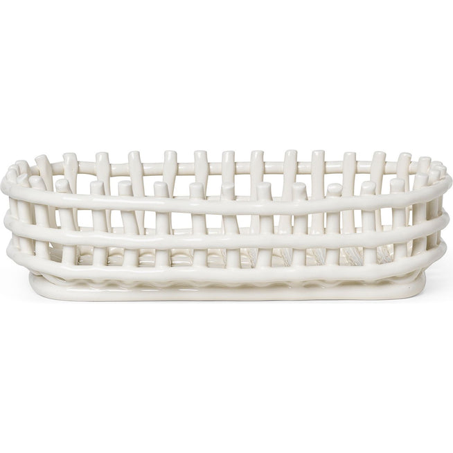 Photo of Ceramic Basket - Kurv - Oval - Off White - W30 X H8,5 X D15 Cm