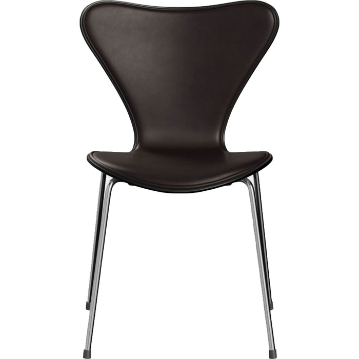 Photo of 3107 Sjuan - Front Cover, Black, Leather, Elegance Dark Brown - Dining Chairs - Arne Jacobsen - Brown - Leather/Metal/Wood