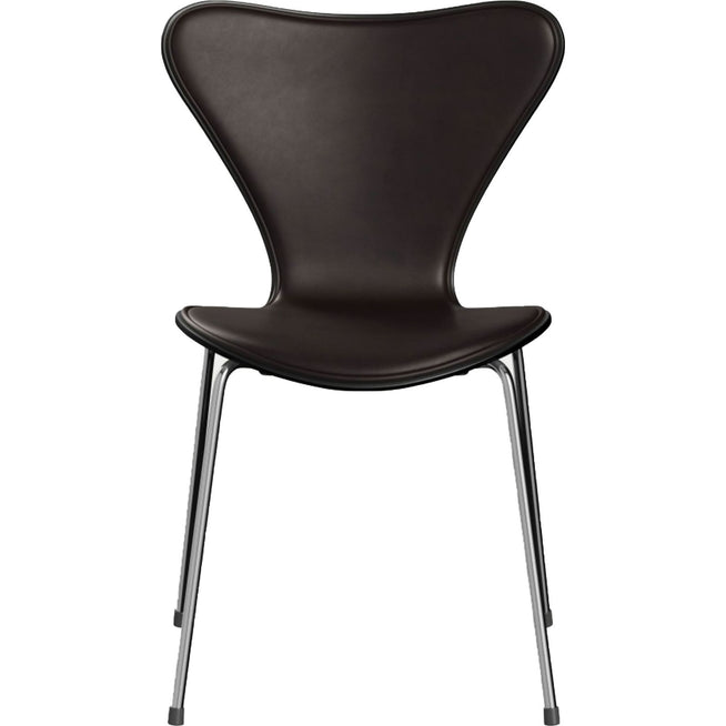 Photo of 3107 Sjuan - Front Cover, Black, Leather, Elegance Dark Brown - Dining Chairs - Arne Jacobsen - Brown - Leather/Metal/Wood
