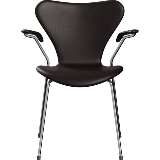 Photo of 3207 Sjuan - Fully upholstered, Leather, Grace Dark Brown - Dining chairs - Arne Jacobsen - Brown - Metal/wood