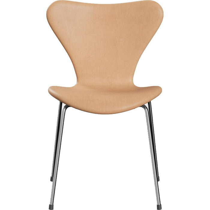 Photo of 3107 Sjuan - Upholstered, Leather, Natural - Dining chairs - Arne Jacobsen - Beige - Leather/metal/wood