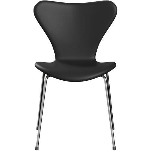 Photo of 3107 Sjuan - Fully upholstered, Leather, Soft Black - Dining chairs - Arne Jacobsen - Black - Leather/metal/wood