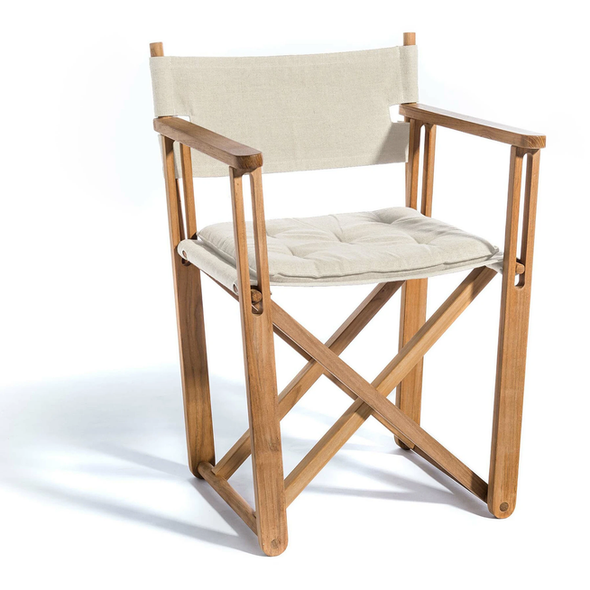 Photo of Cross Dining Chair, Teak, Beige Papyrus Fabric - Outdoor Dining Chairs - Björn Hultén