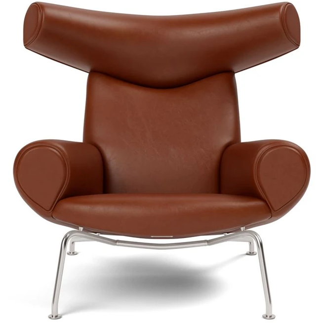 Photo of Wegner Ox Chair - Leather Cera 905 Russet Brown/Brushed Stainless Steel