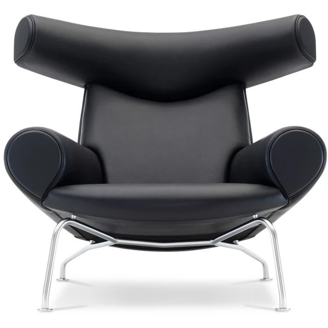 Photo of Wegner Ox Chair - Black Primo 88 Leather / Brushed Chrome