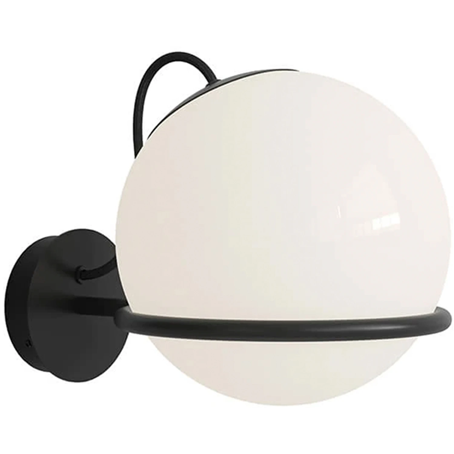 Model 238/1, 1 Opaline Sphere (20cm Diameter), Black Mount With Switch - Vägglampor - Gino Sarfatti - Svart,vit